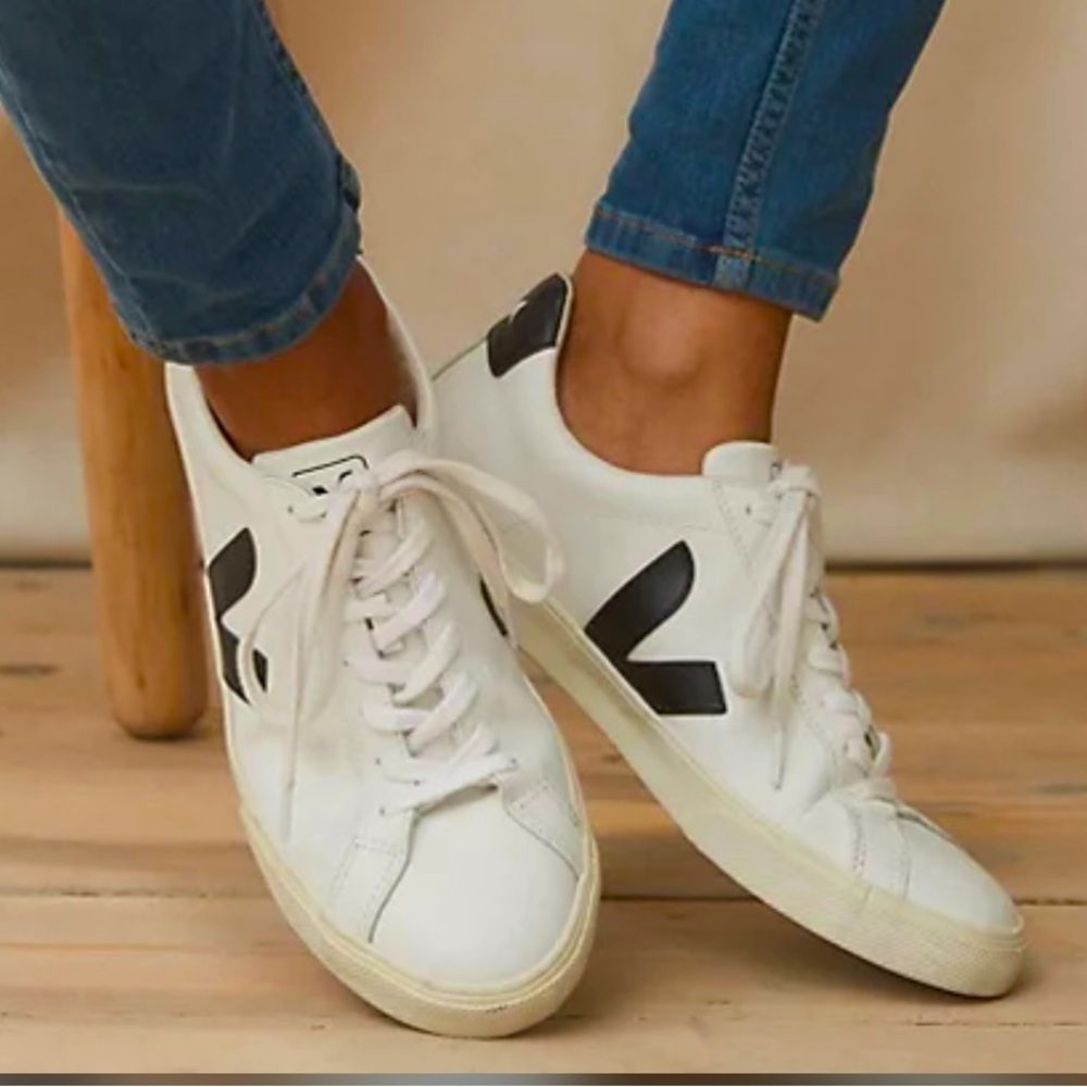 Veja White Sneakers with Black V Logo